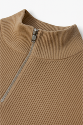 Oversized Rib Cotton Half Zip Sweater - Dune